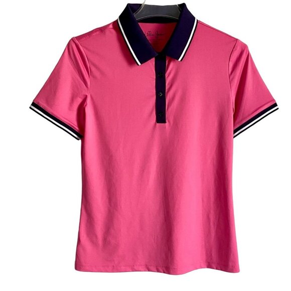 Lillie Green Short Sleeve Pink Polo Shirt Women's Small NEW - Picture 1 of 9